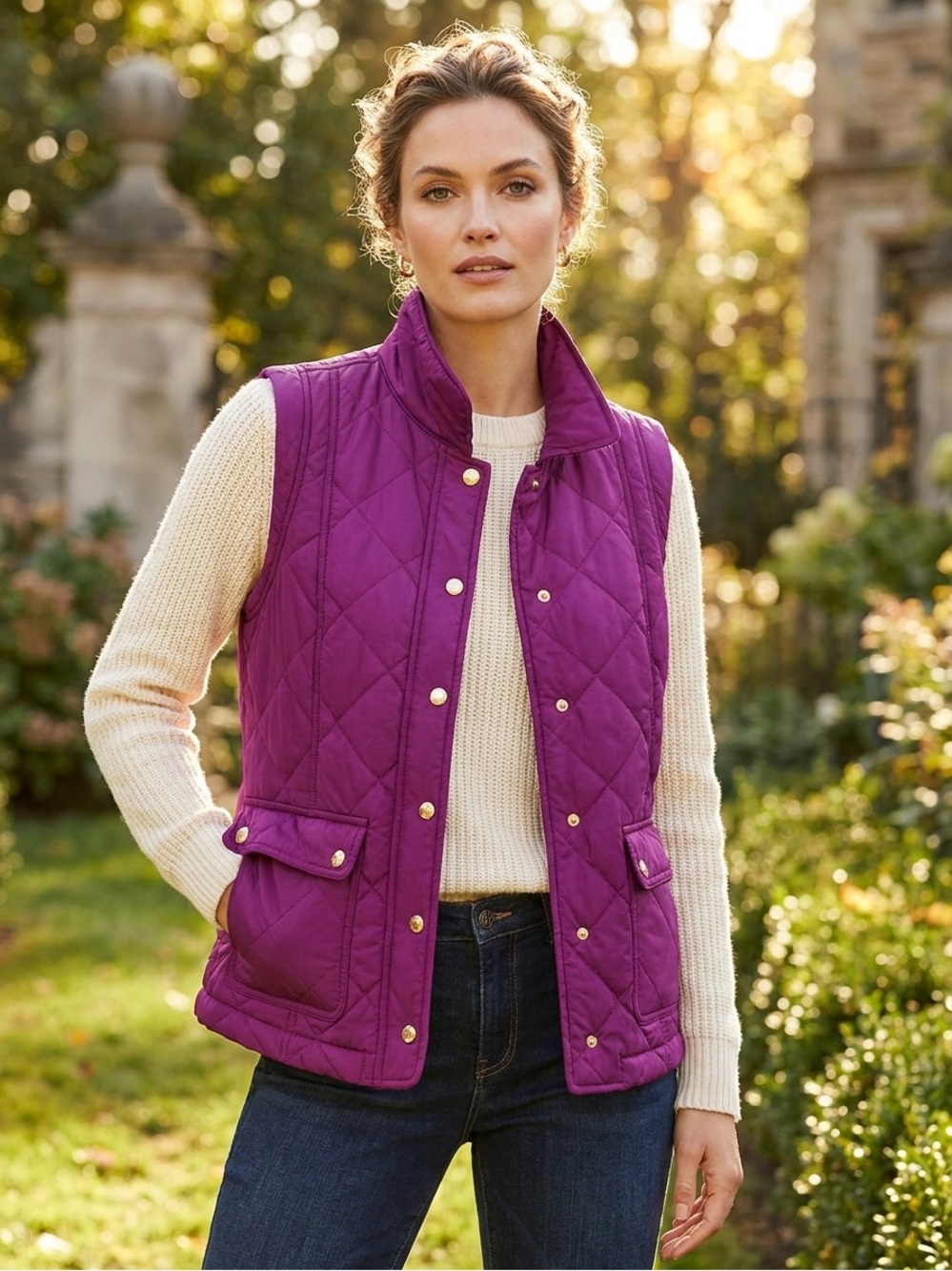 Talbots Quilted Vest in Deep Magenta